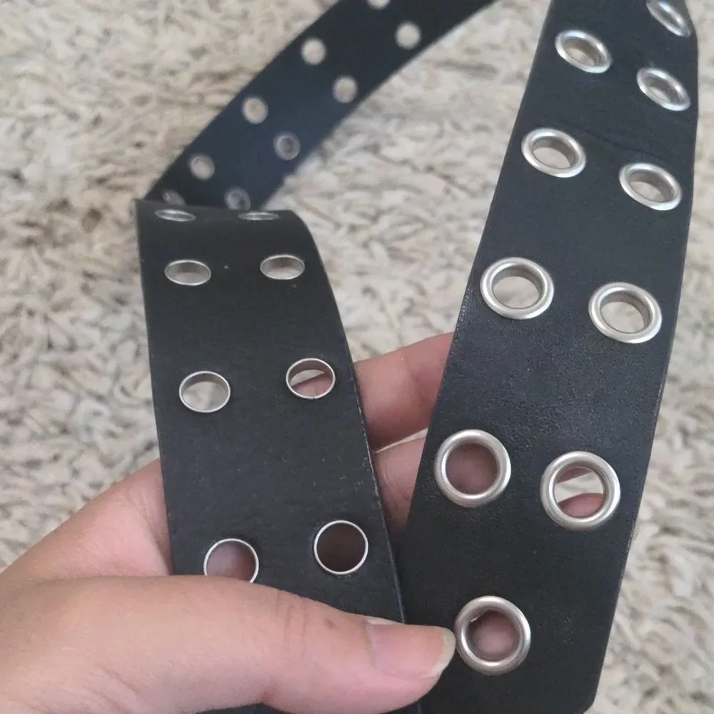 Berksha Black Faux Leather Silver Grommet Belt